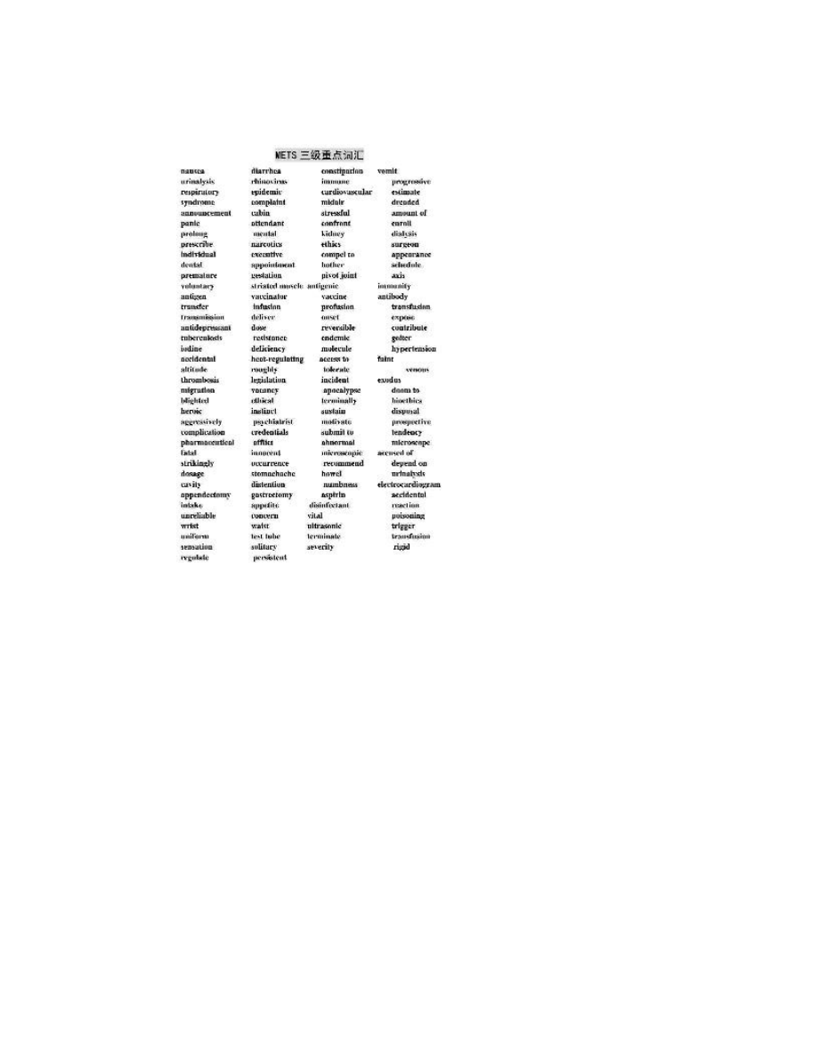 METS医护英语重点词汇1-3级