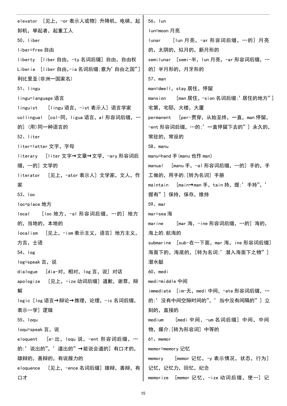 252英语基本词根全解打印版