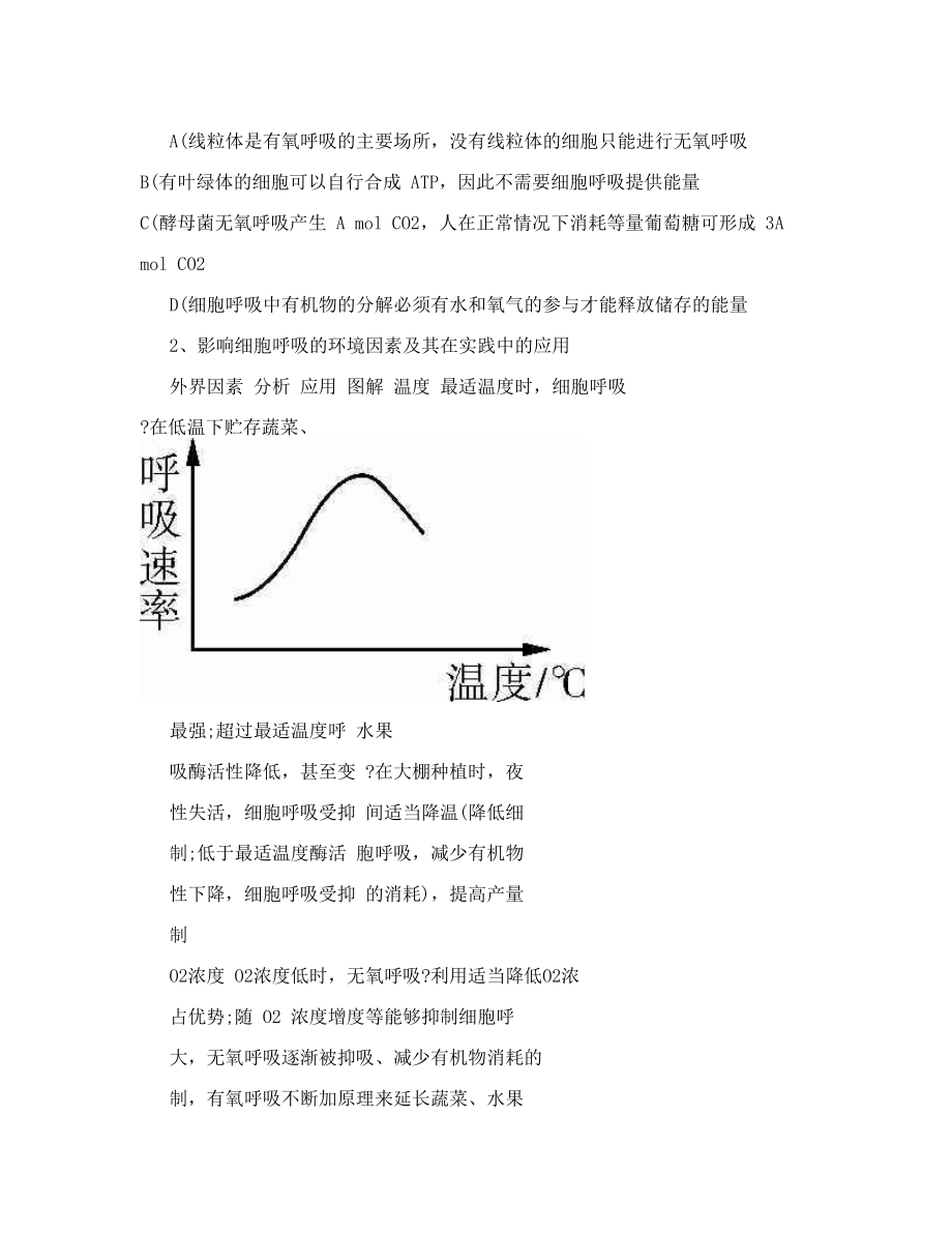 高中生物 呼吸作用和光合作用知识点集锦 新人教版