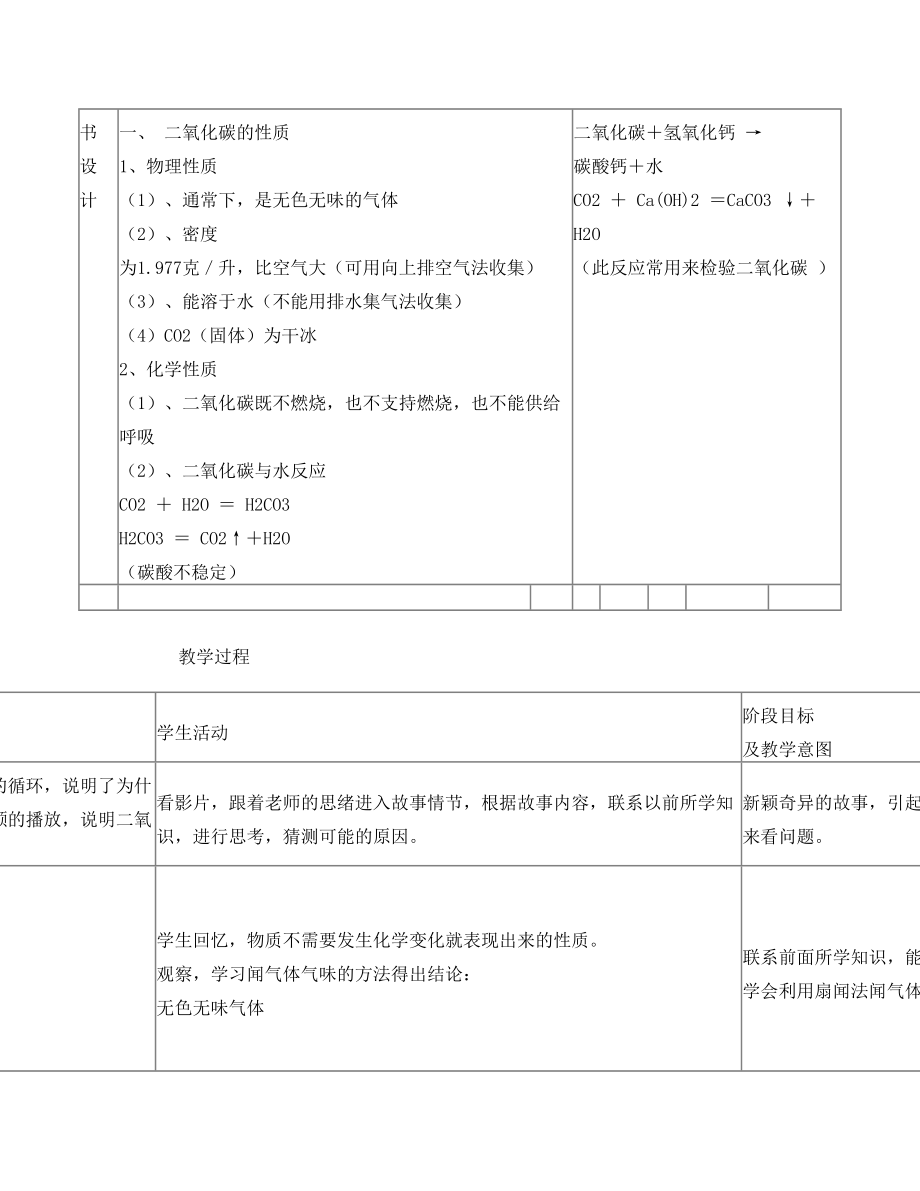 课题3 二氧化碳性质教学设计