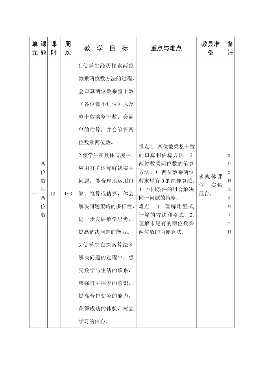 新版苏教版三年级下册数学教学设计.doc