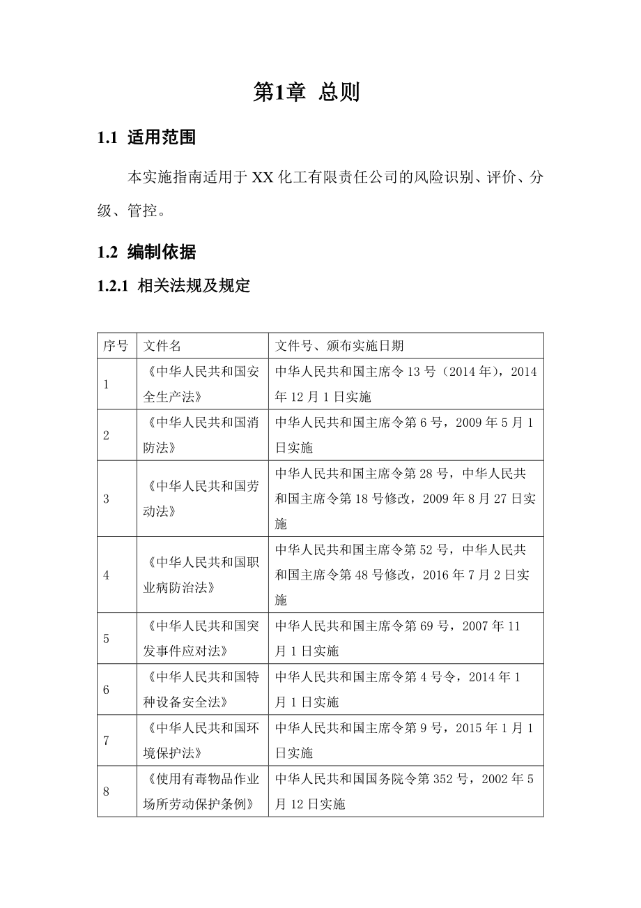 聚氯乙烯化工安全生产风险分级管控方案[氯碱化工企业安全风险分级管控体系方案-版标准实施文件汇编].doc