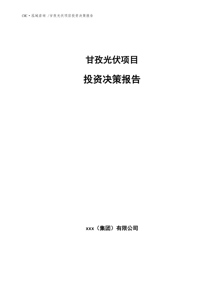 甘孜光伏项目投资决策报告_模板范本.doc