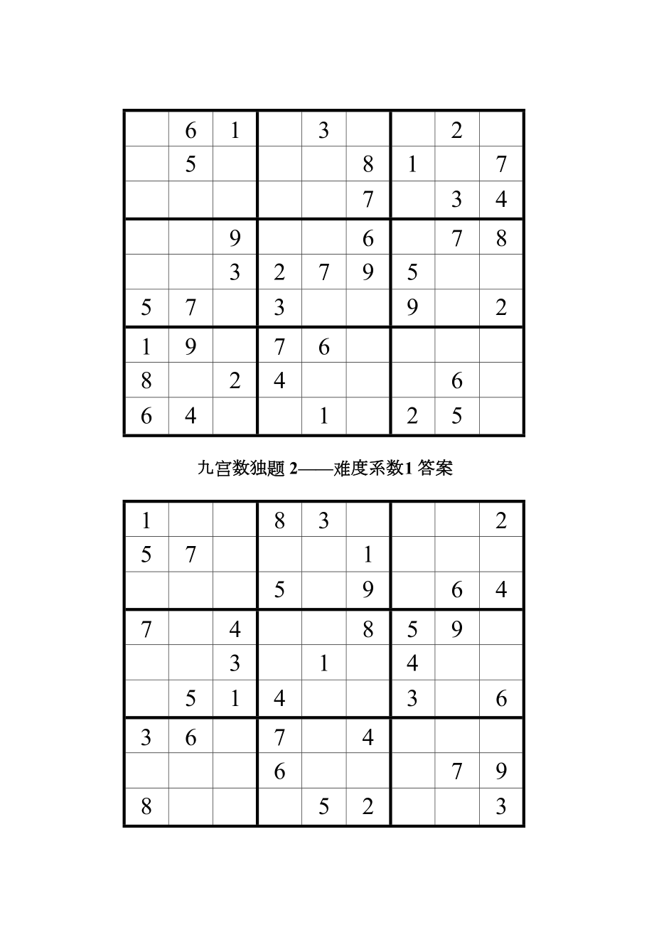 九宫格智力数独200题(题+答案).doc