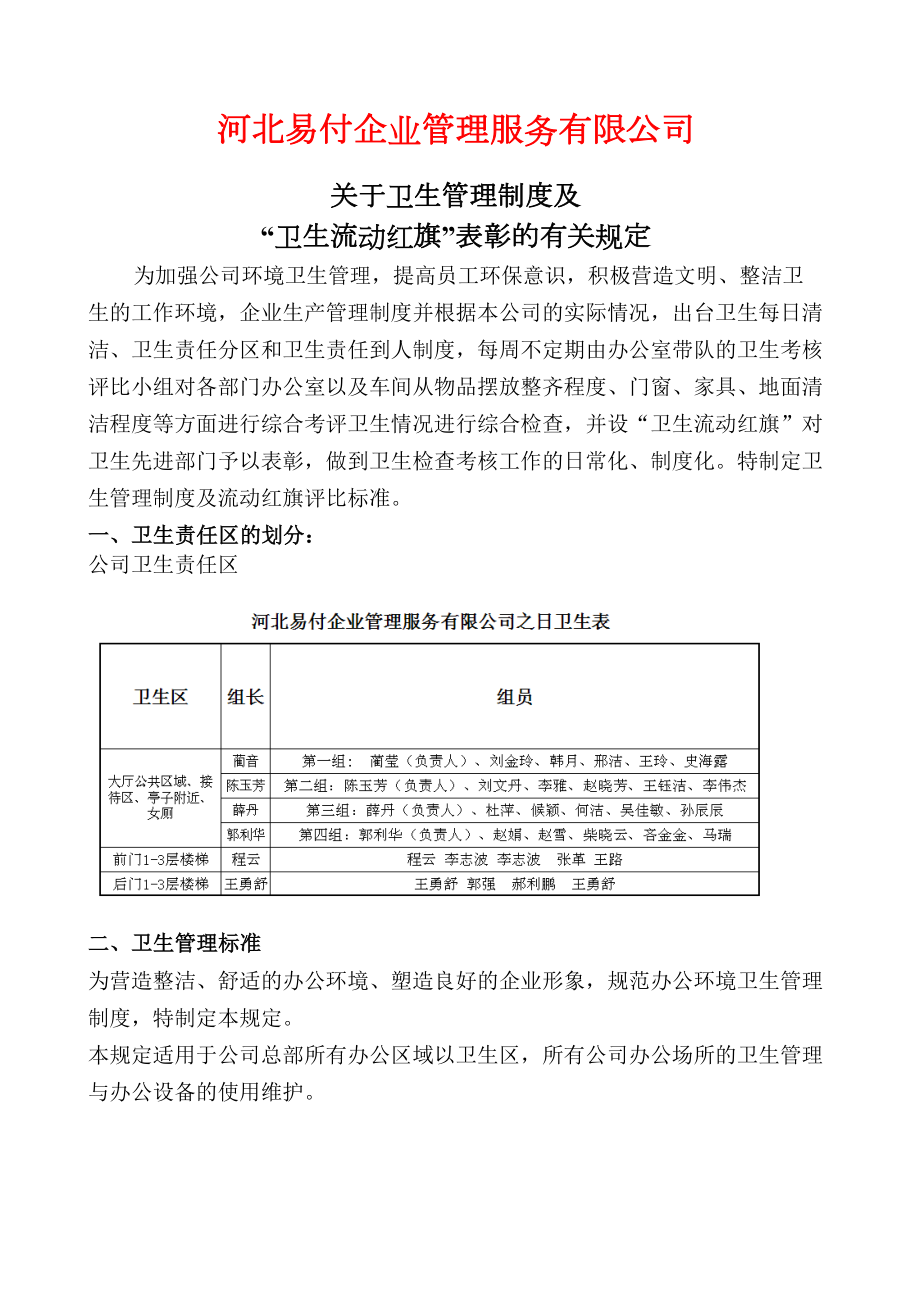 卫生管理及卫生流动红旗评比制度.doc