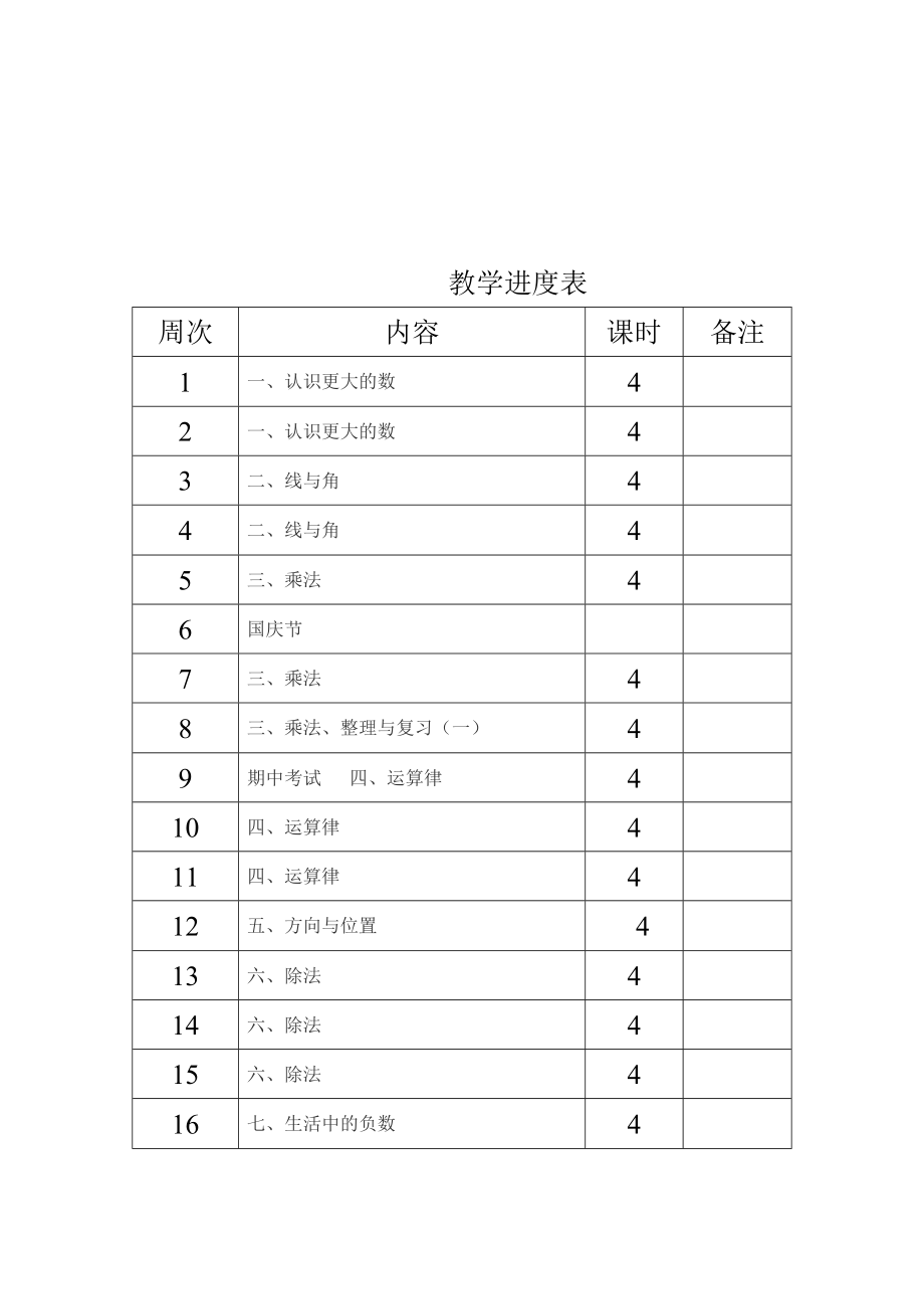 北师大版小学四年级上册数学教案全册.doc