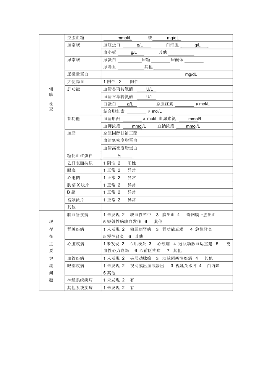 健康体检表模板.doc