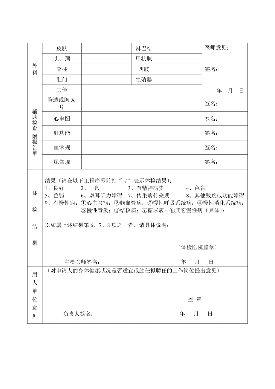 护士注册体检表模板.doc