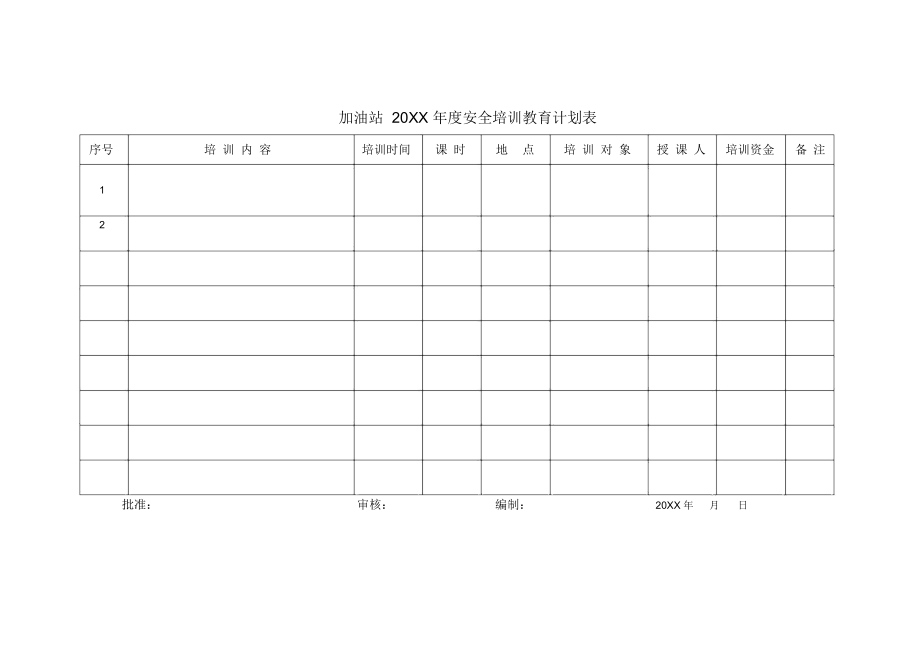 加油站安全培训教育计划表.doc