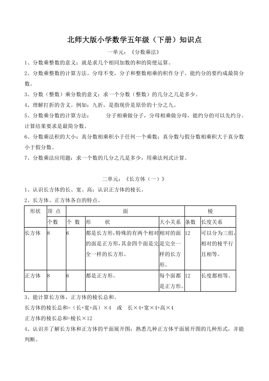 北师大版小学数学五年级下册知识点.doc