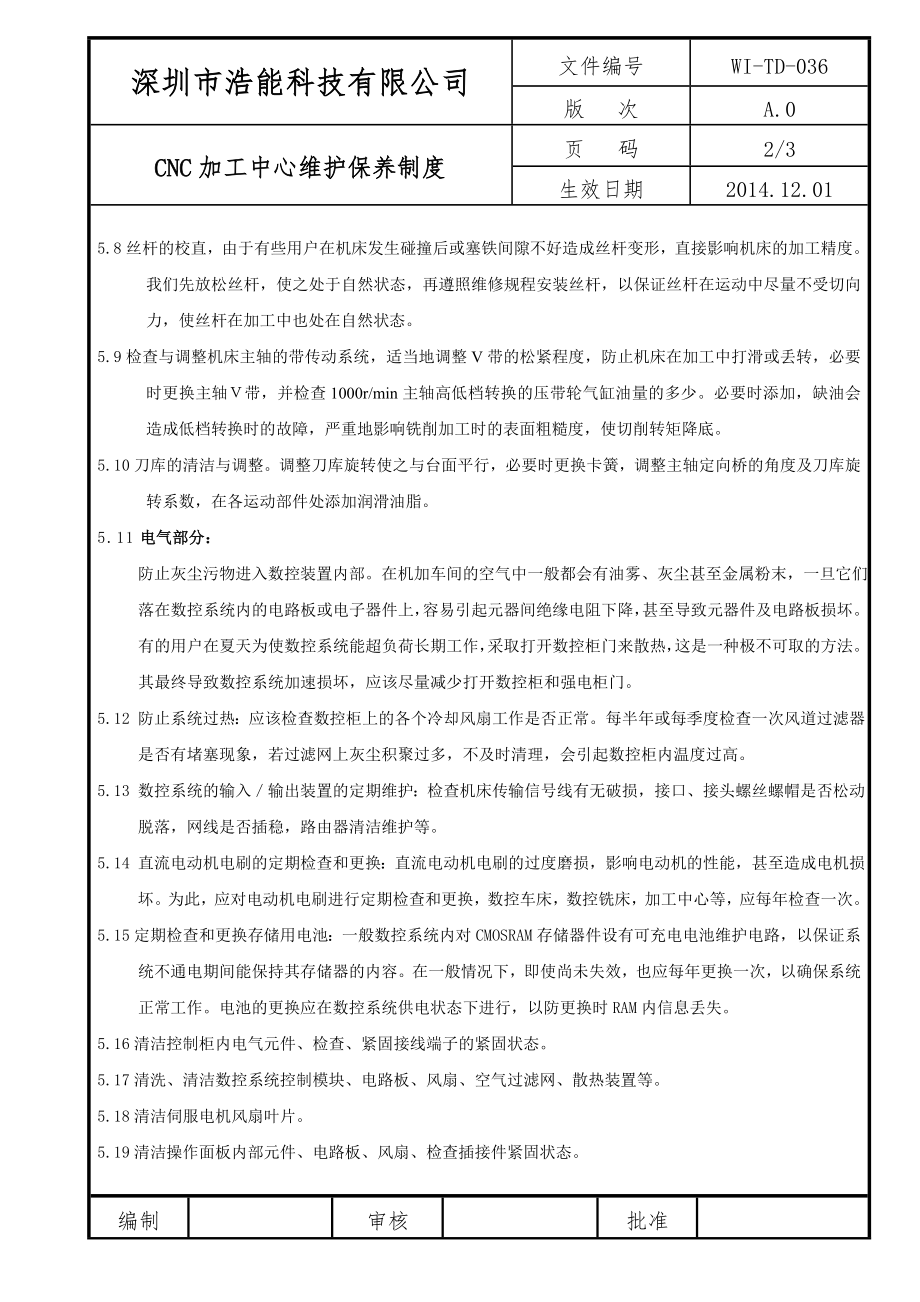 CNC加工中心维护保养制度.doc