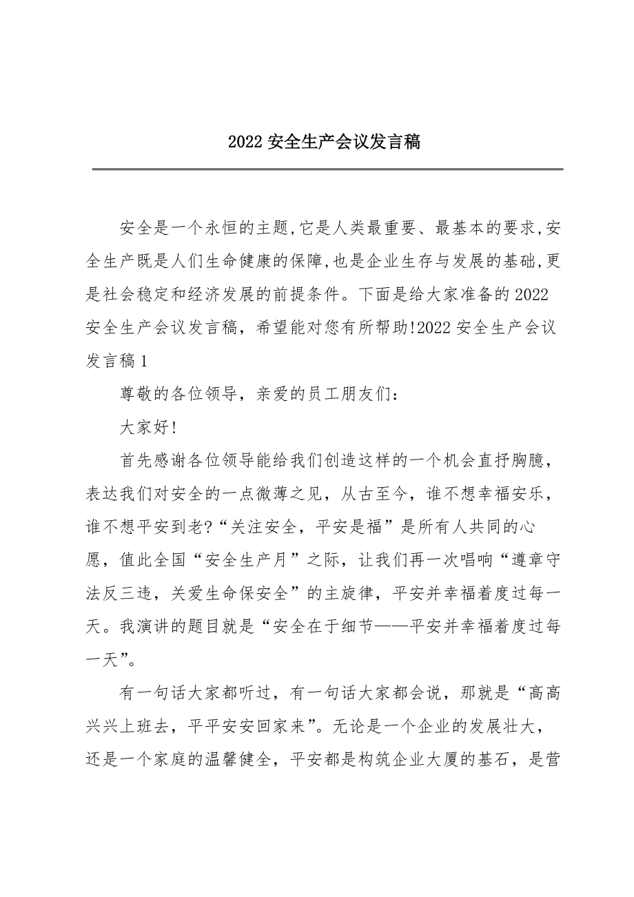 2022安全生产会议发言稿.doc