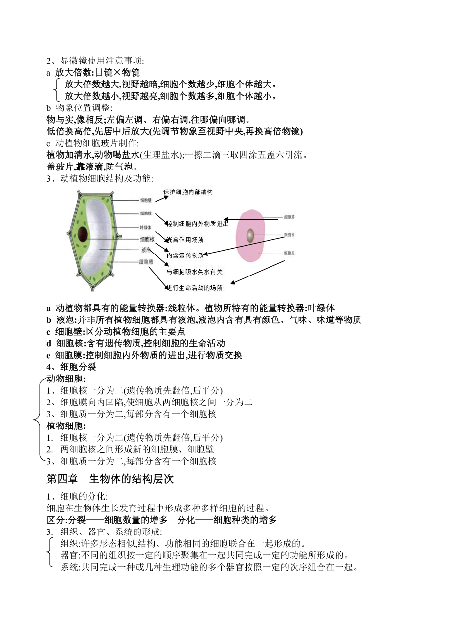 北师大版七年级生物上册知识点清单.doc