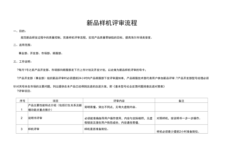 最新制冷本部新品样机评审流程.doc