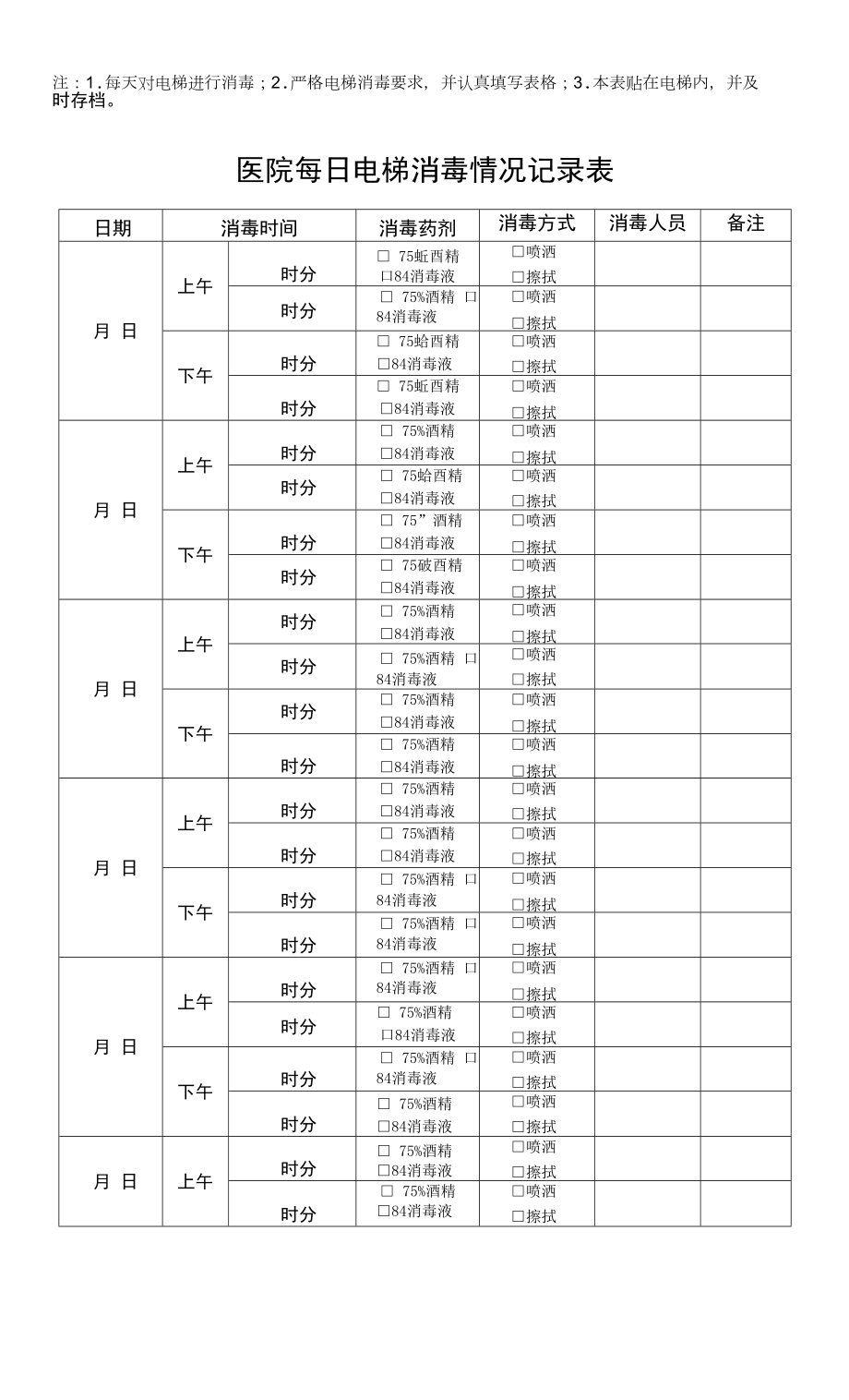 医院每日电梯消毒情况记录表.doc