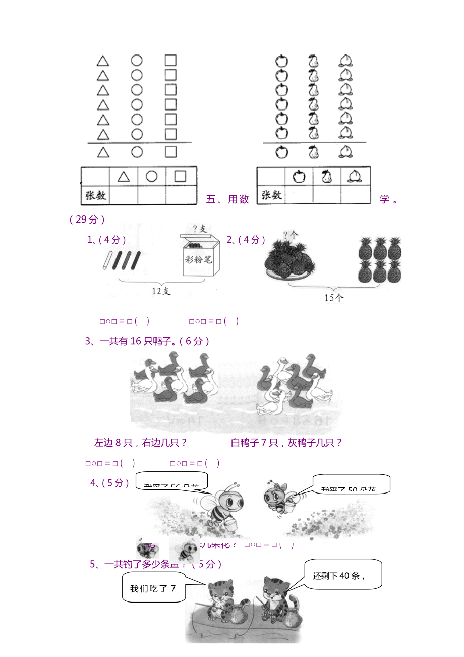 小学数学-新人教版小学一年级下学期数学期中测试题(1).doc