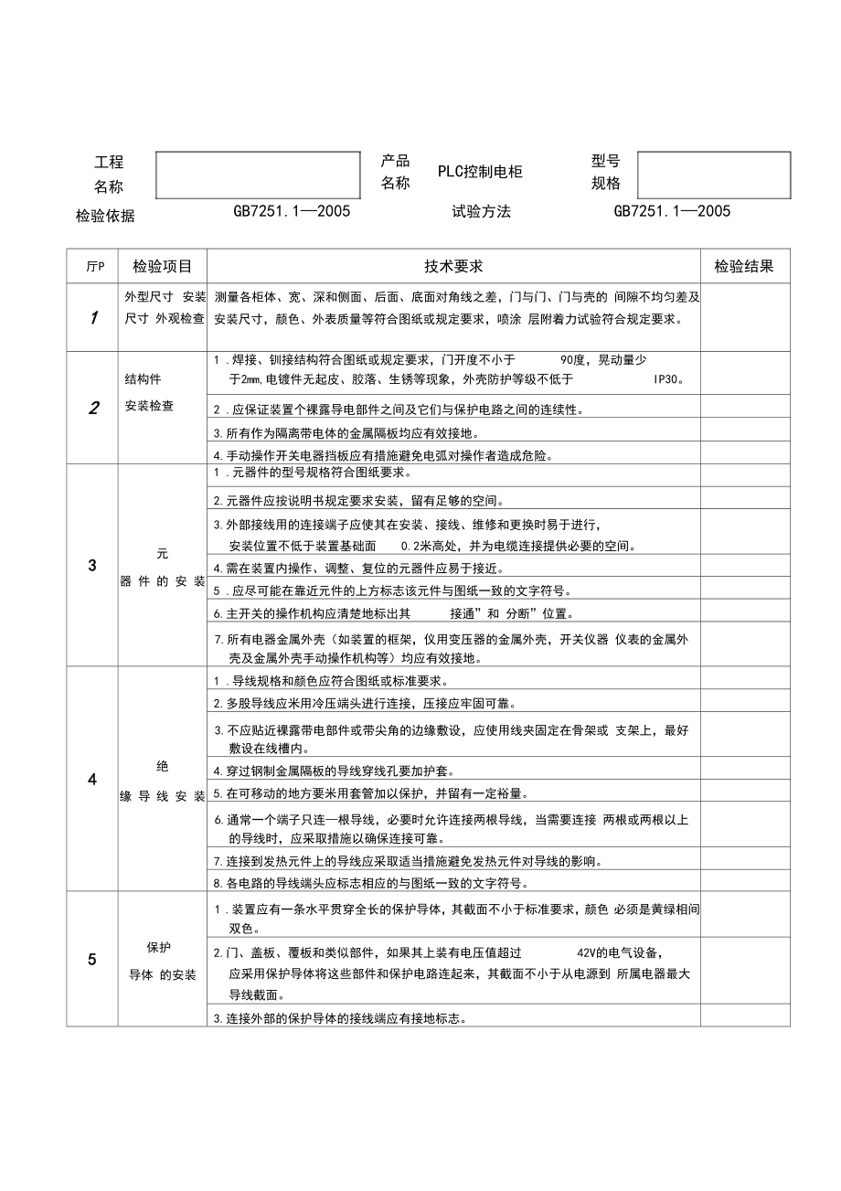 PLC控制电柜出厂试验.doc