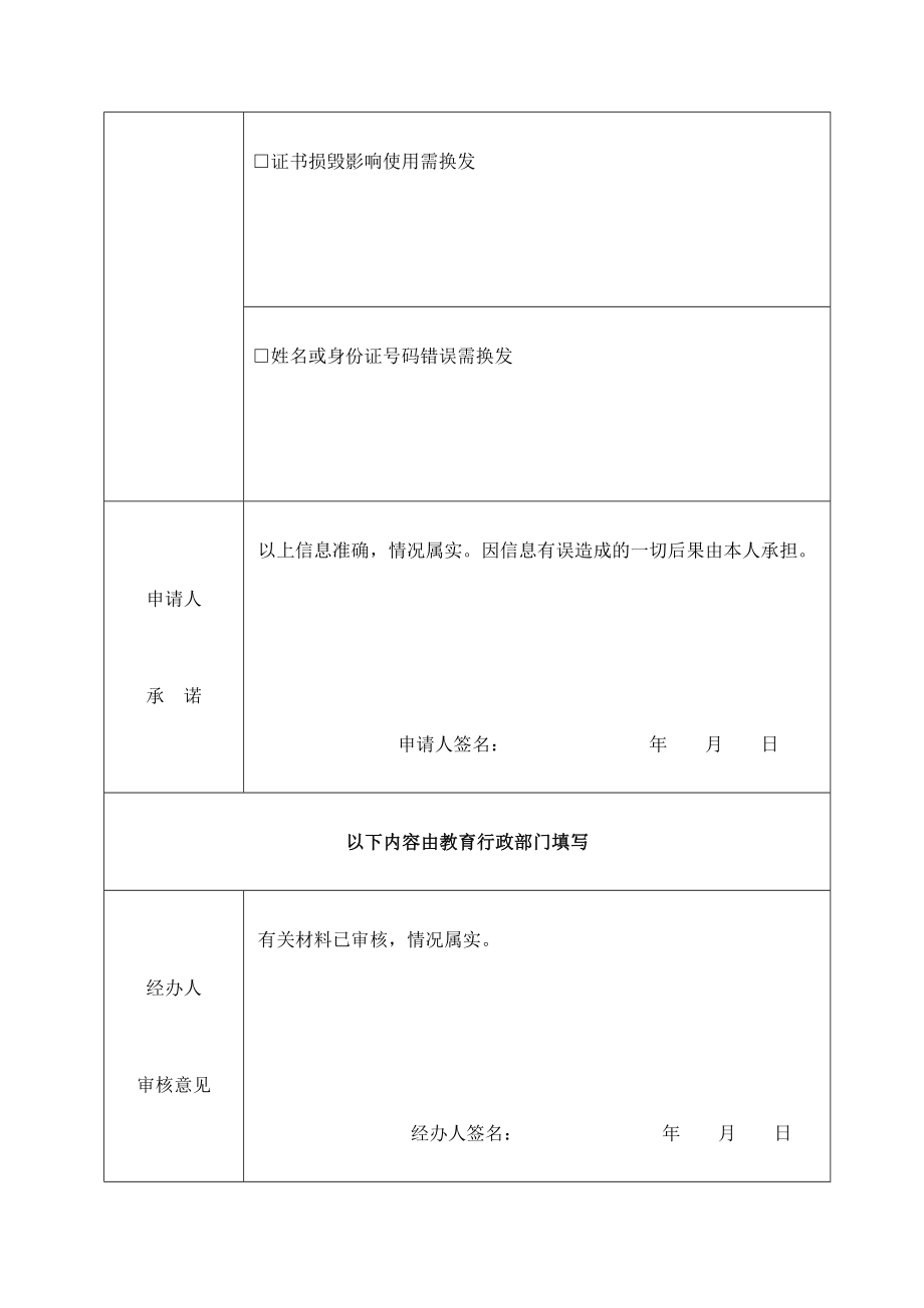 教师资格证书补发换发申请表(新).doc