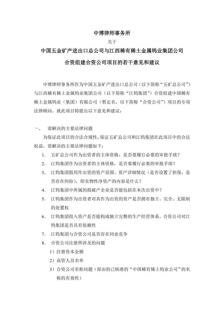 合资组建合资公司项目的若干意见和建议.doc