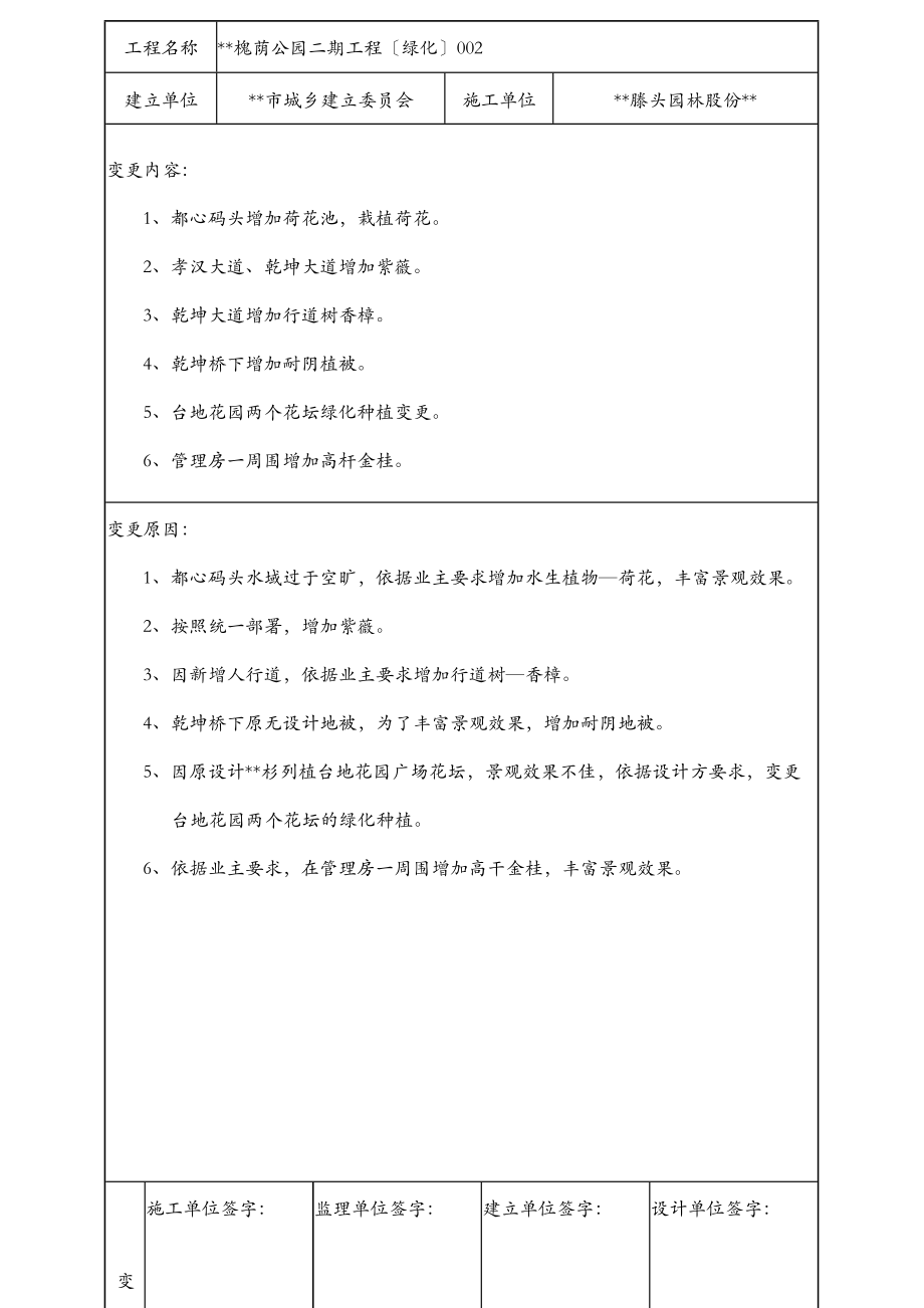 工程设计变更联系单绿化.doc