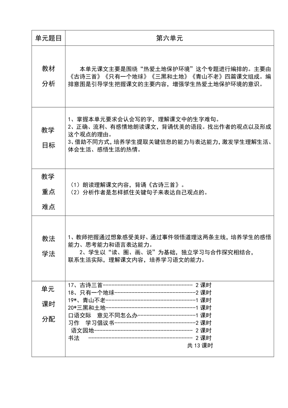 六年级上册语文单元备课.doc