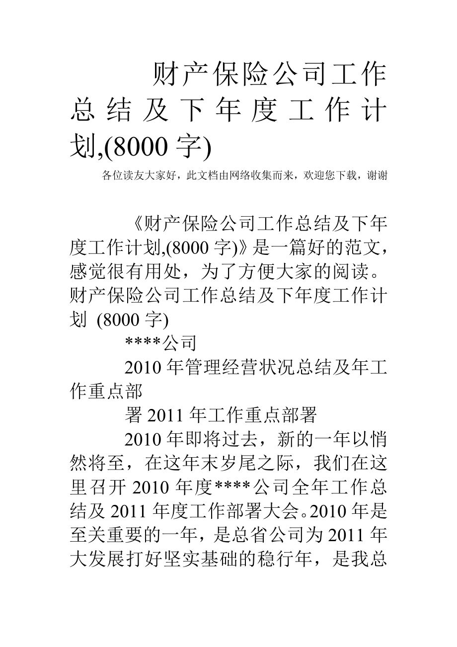 财产保险公司工作总结及下年度工作计划(8000字).doc