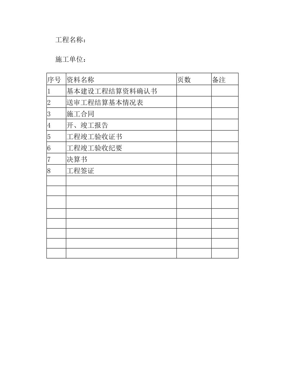 送审结算资料目录.doc