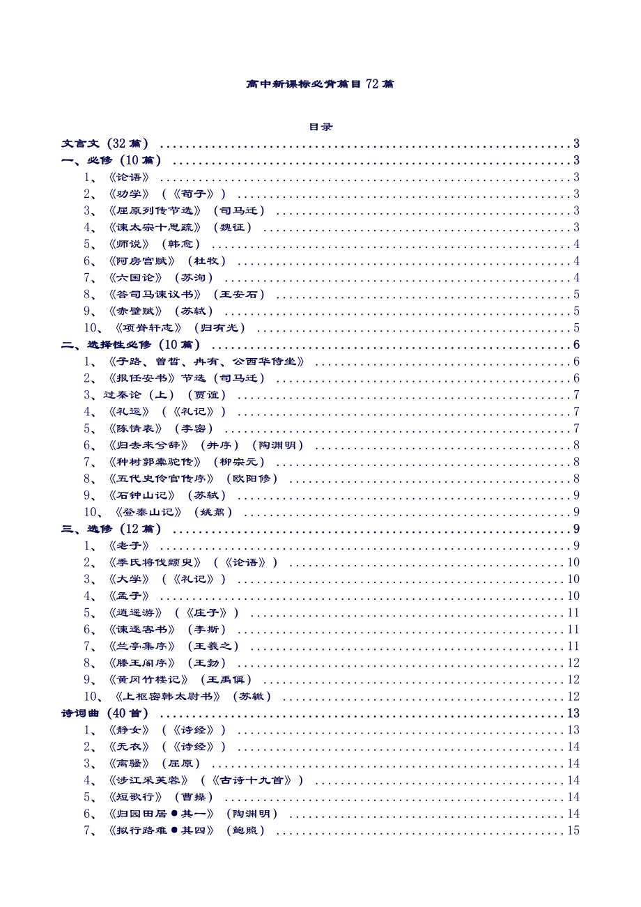 高中新课标必背篇目72篇.doc