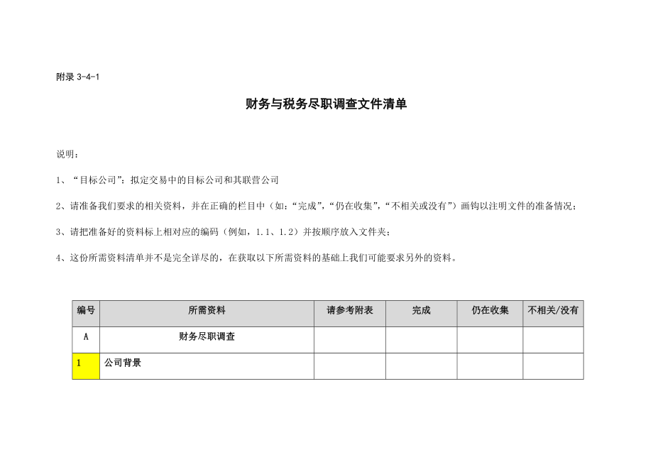 财务与税务尽职调查文件清单.doc