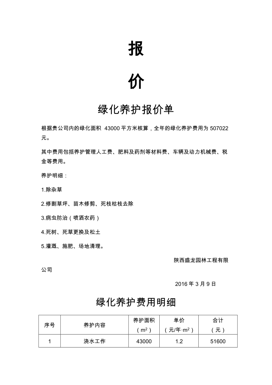 绿化养护报价表最新版.doc