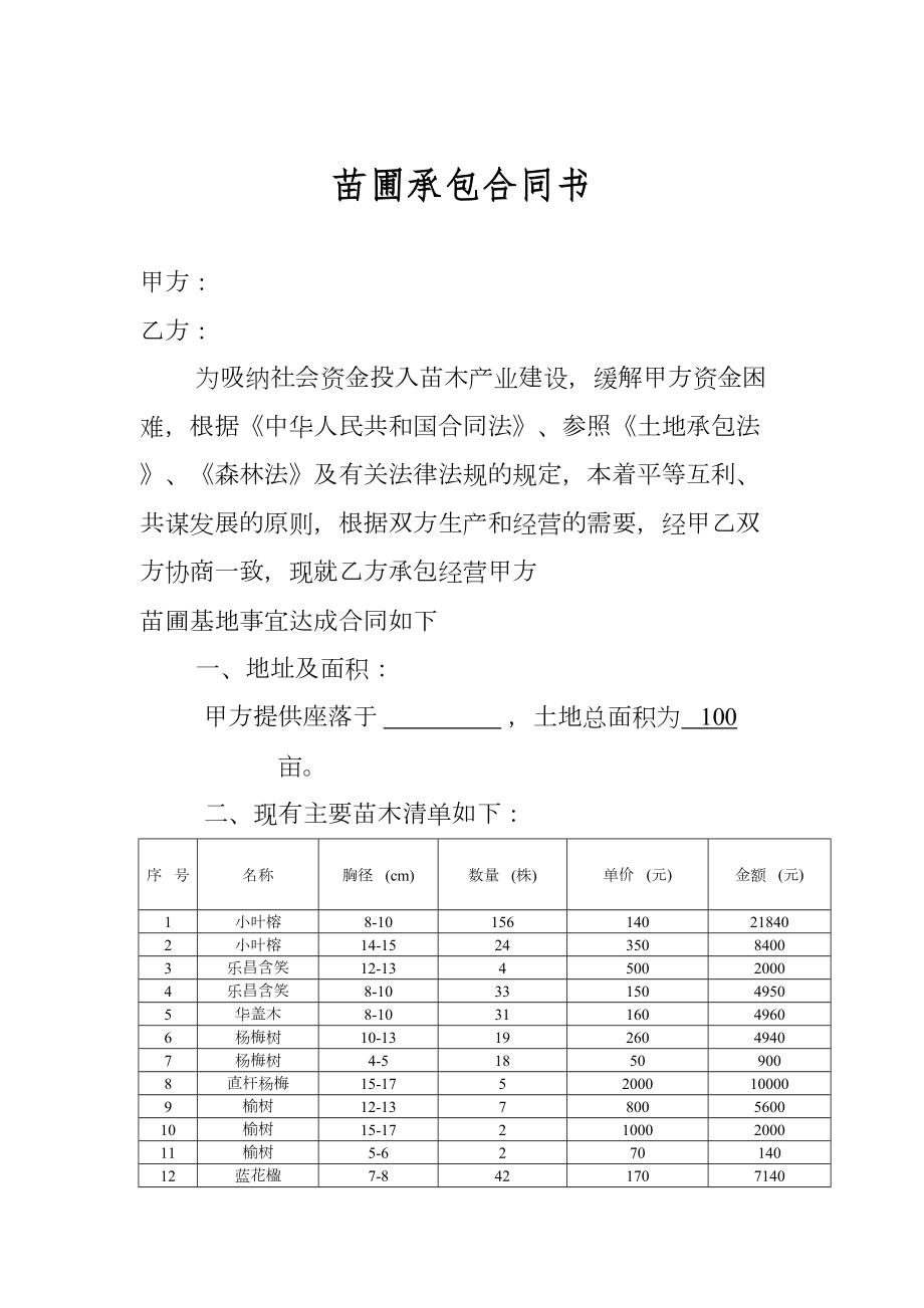 苗圃地承包合同书.doc