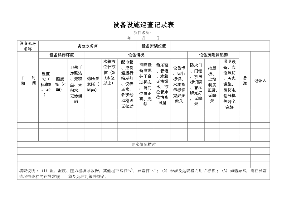 高位水箱间巡查记录表.doc