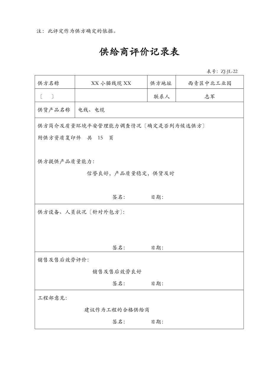 合格供应方清单、供应商评价记录采购管理.doc