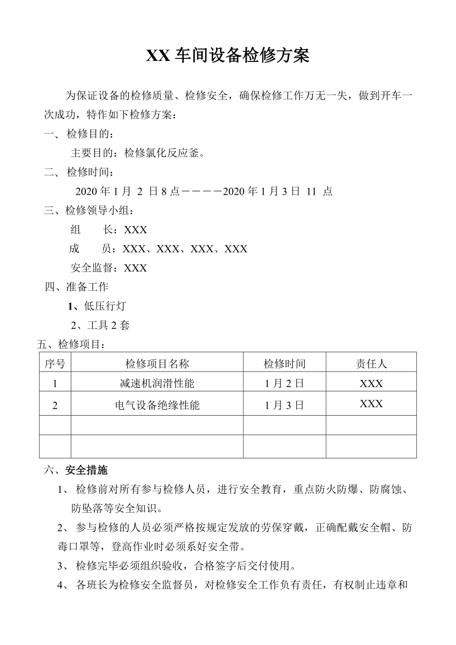 化工厂设备检修方案.doc