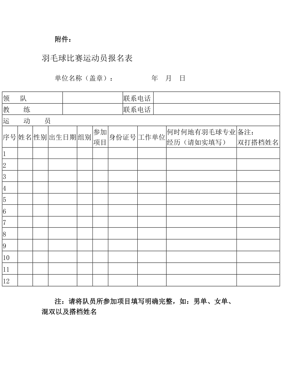 羽毛球比赛运动员报名表.doc