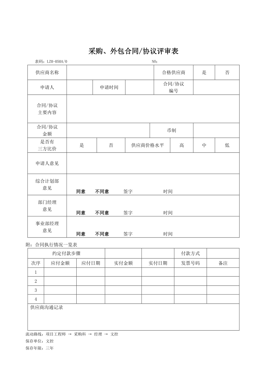 采购、外包合同协议评审表.doc