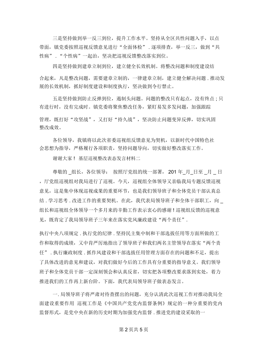 基层巡视整改表态发言材料3篇.doc