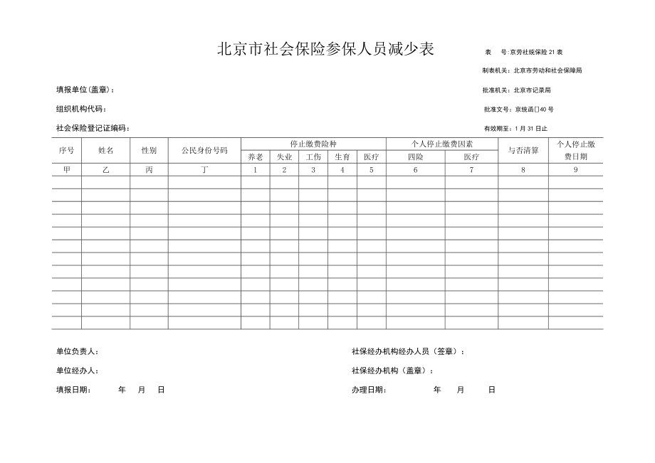 北京市社会保险参保人员减少表.doc