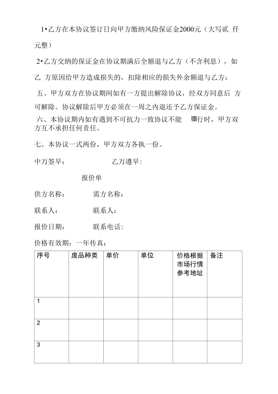 废品协议回收协议介绍模板.doc