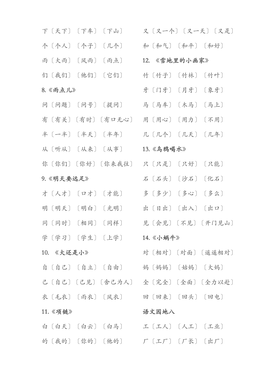 部编版一年级语文上册生字词表.doc