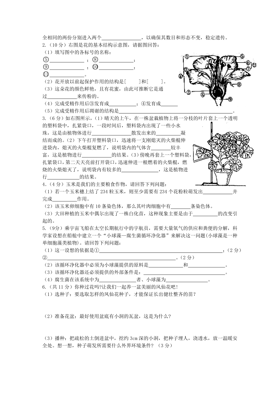 人教版七年级生物上册期末试卷.doc