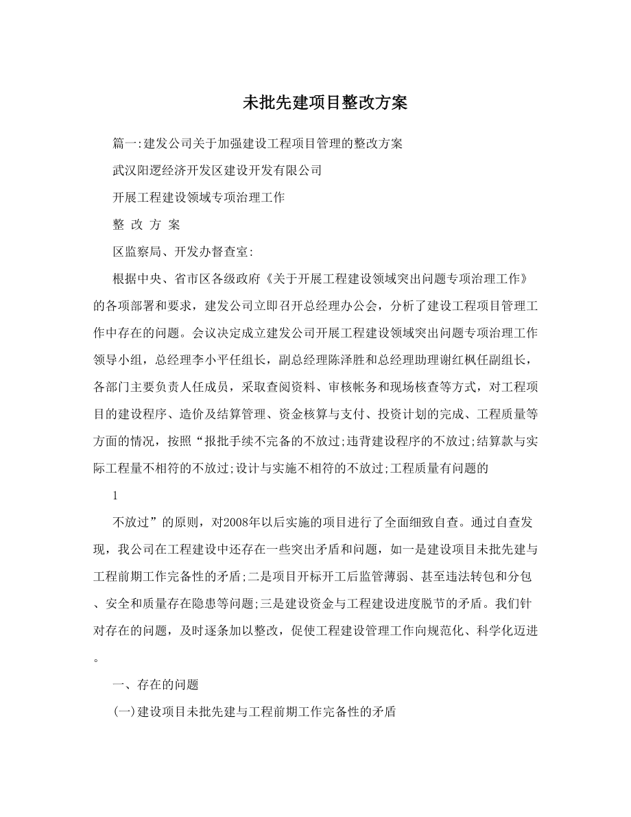 未批先建项目整改方案.doc