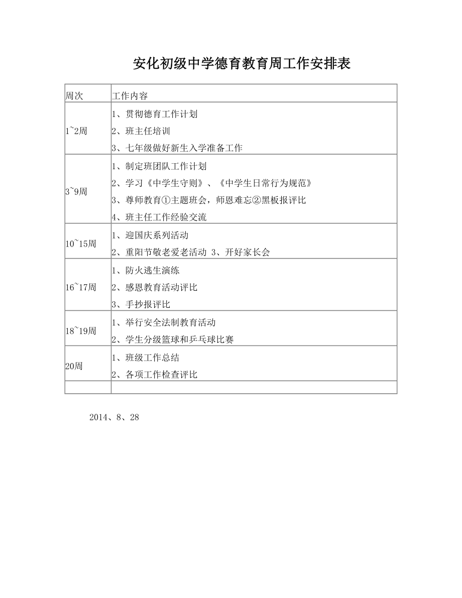 学期德育教育周工作安排表.doc