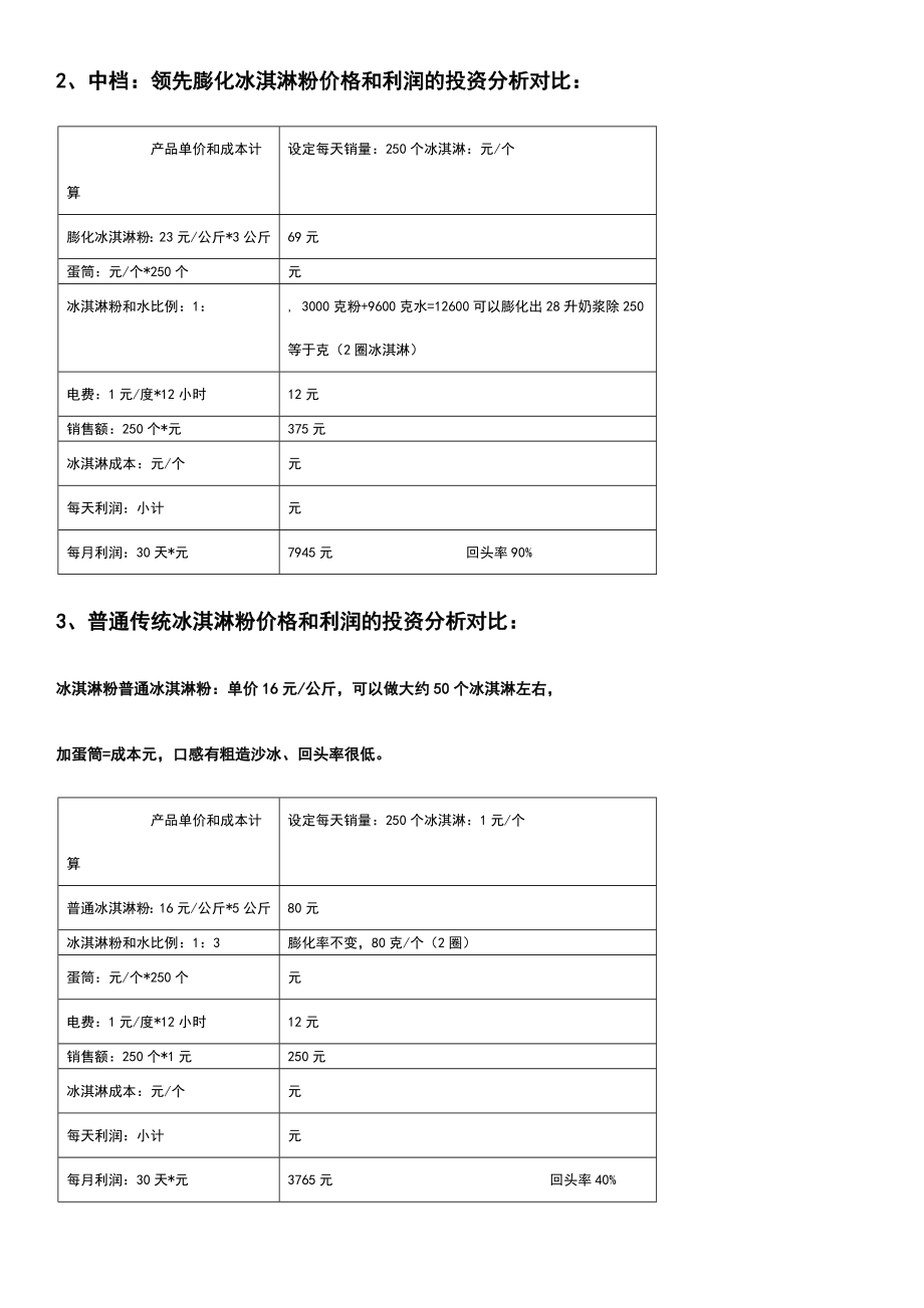 冰激淋项目利润计算.doc