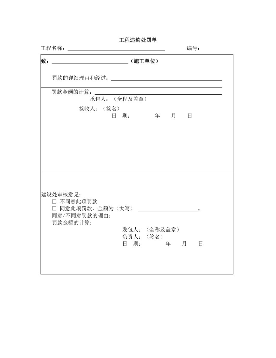 工程违约处罚单.doc