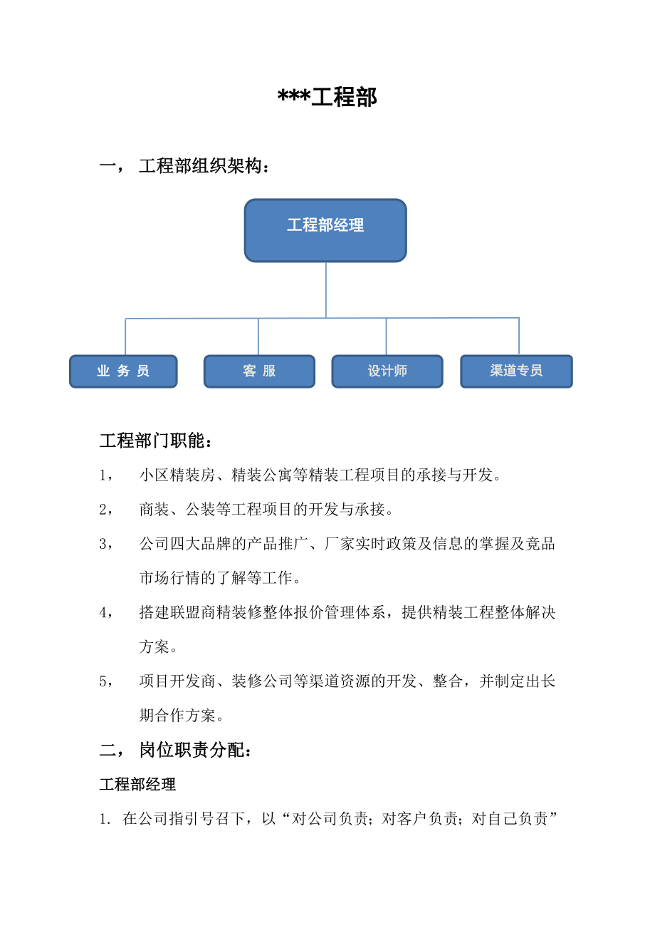 工程部组织架构及职责(建材商贸公司)整理版版.doc