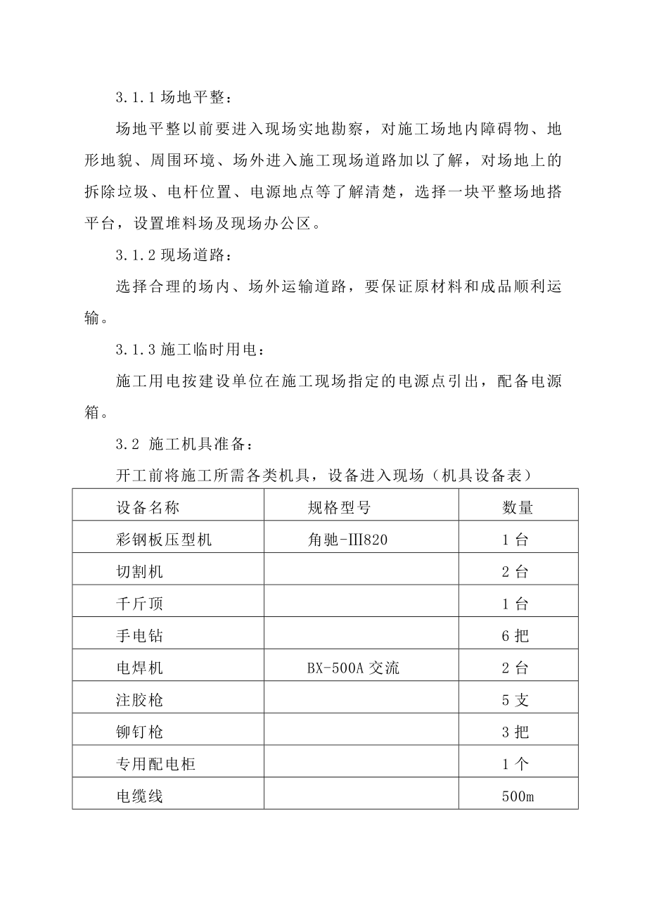 彩板安装施工方案2.doc