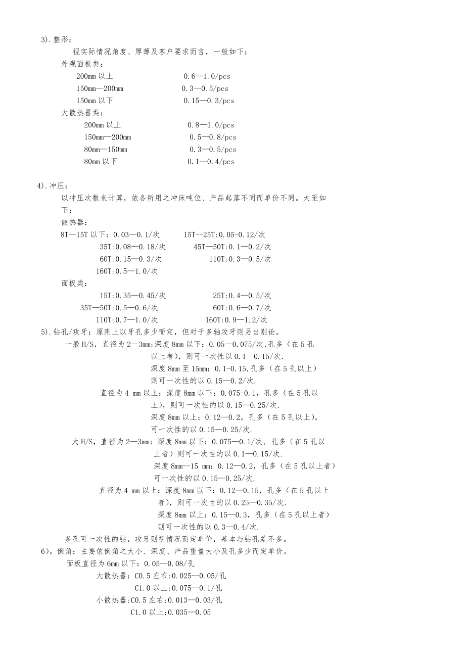 CNC机加工报价标准.doc