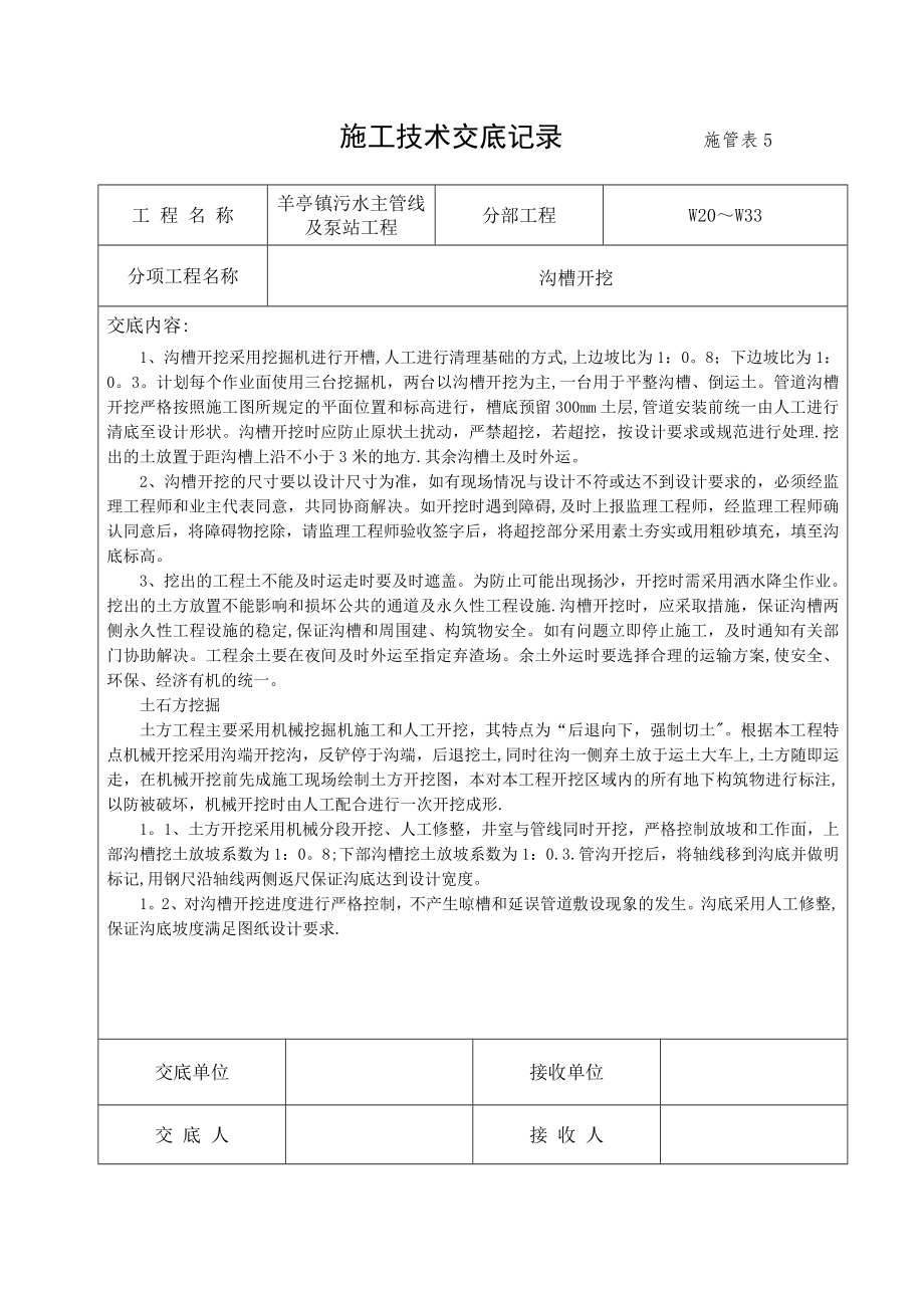 管道开挖施工验收资料.doc