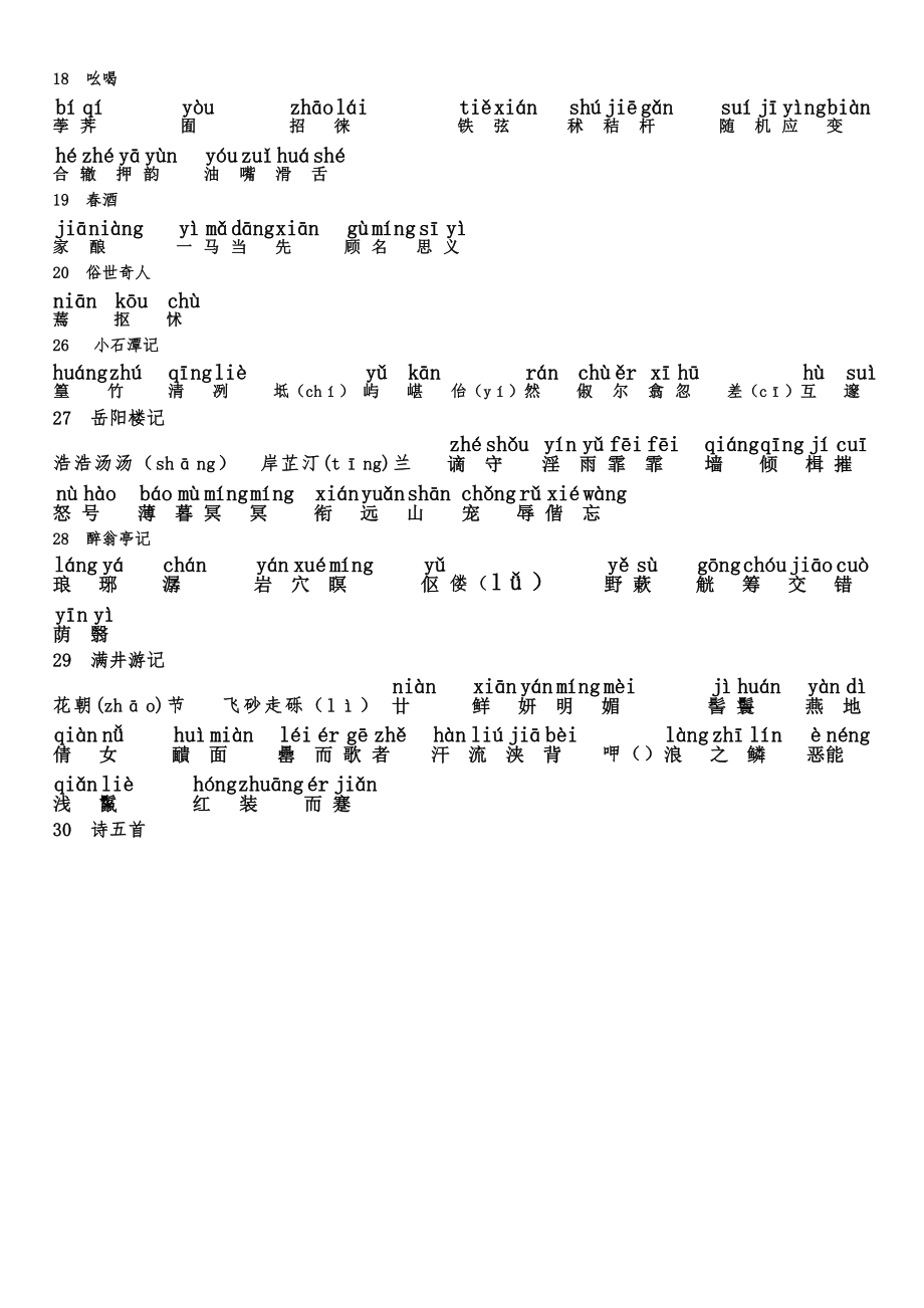 初二语文下册下册生字表.doc